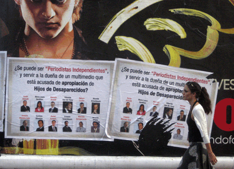 Posters in Buenos Aires accusing Grupo Clarin journalists. Photograph: Ed Stocker