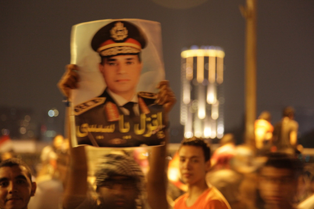 Egyptians gathered on the in Corniche near Qasr Nil Bridge in July 2013 to celebrate news of the announcement by the Egyptian Army Chief General el Sisi, that President Morsi had been removed from power in "response to the will of the people." (Photo: Sharron Ward / Demotix)