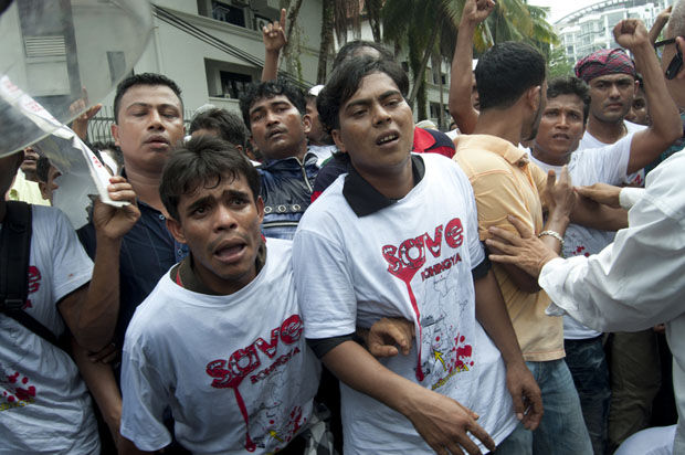 Rohingya Muslim refugees from Burma at a protest in Kuala Lumpur, Malaysia (Image: Khairil Safwan/Demotix)