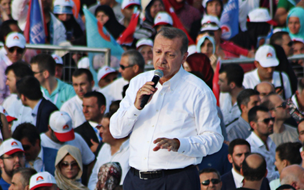 Former Turkish Prime Minister and current president Recep Tayyip Erdogan spoke to tens of thousands of supporters during a presidential campaign rally in Istanbul in early August. (Avni Kantan / Demotix)