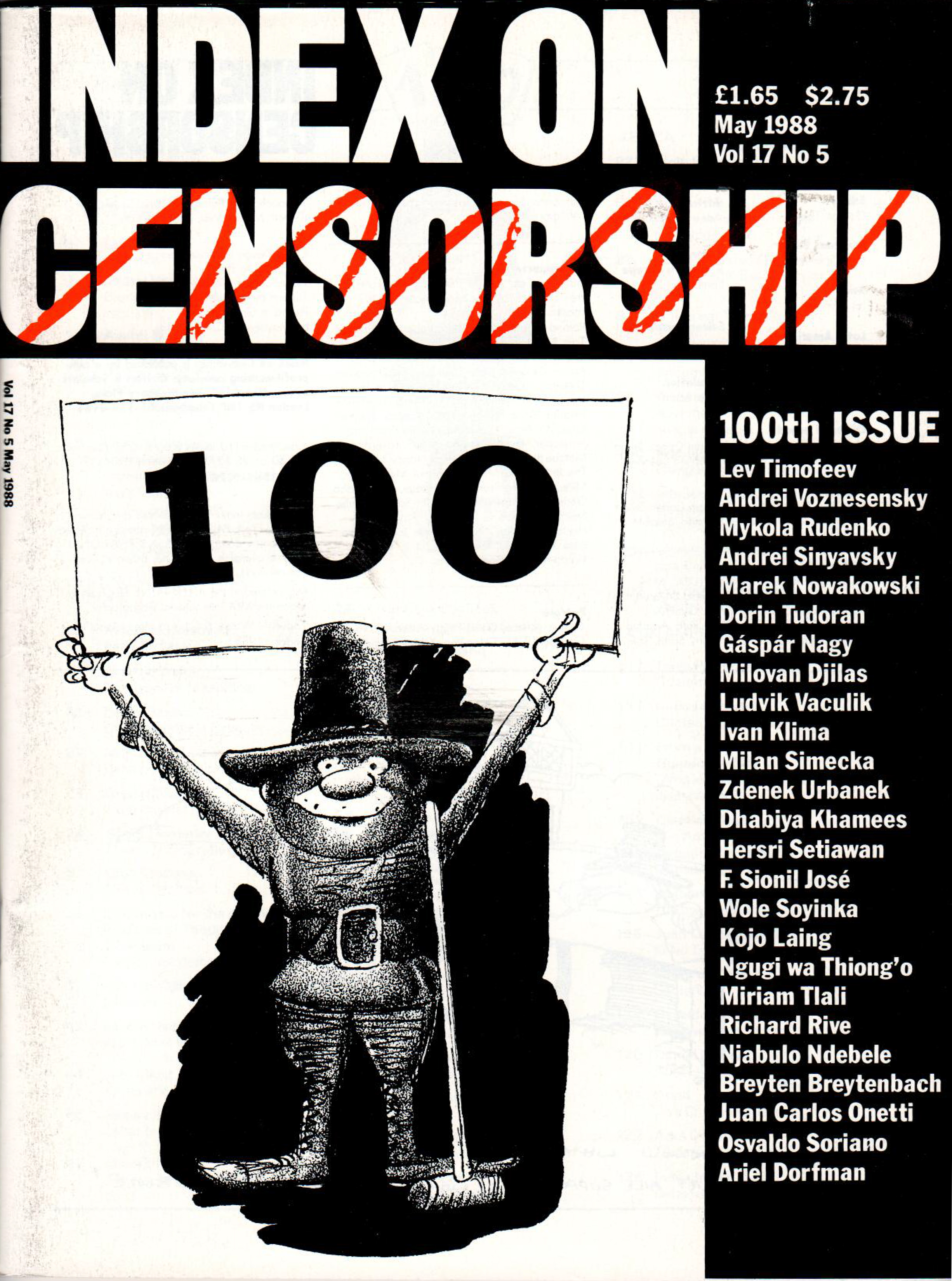 100th Issue – May 1988 100th Issue , the May 1988 issue of Index on Censorship magazine.
