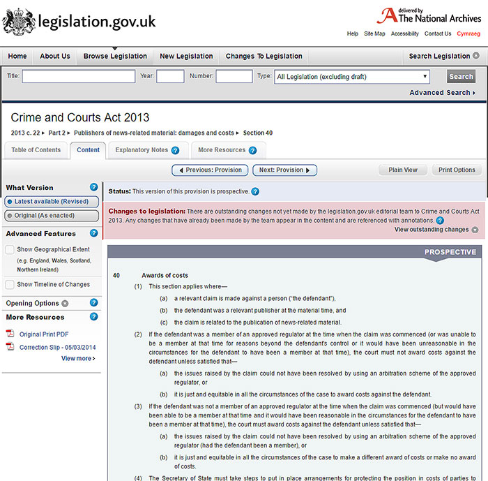 What is Section 40 of the Crime and Courts Act 2013?