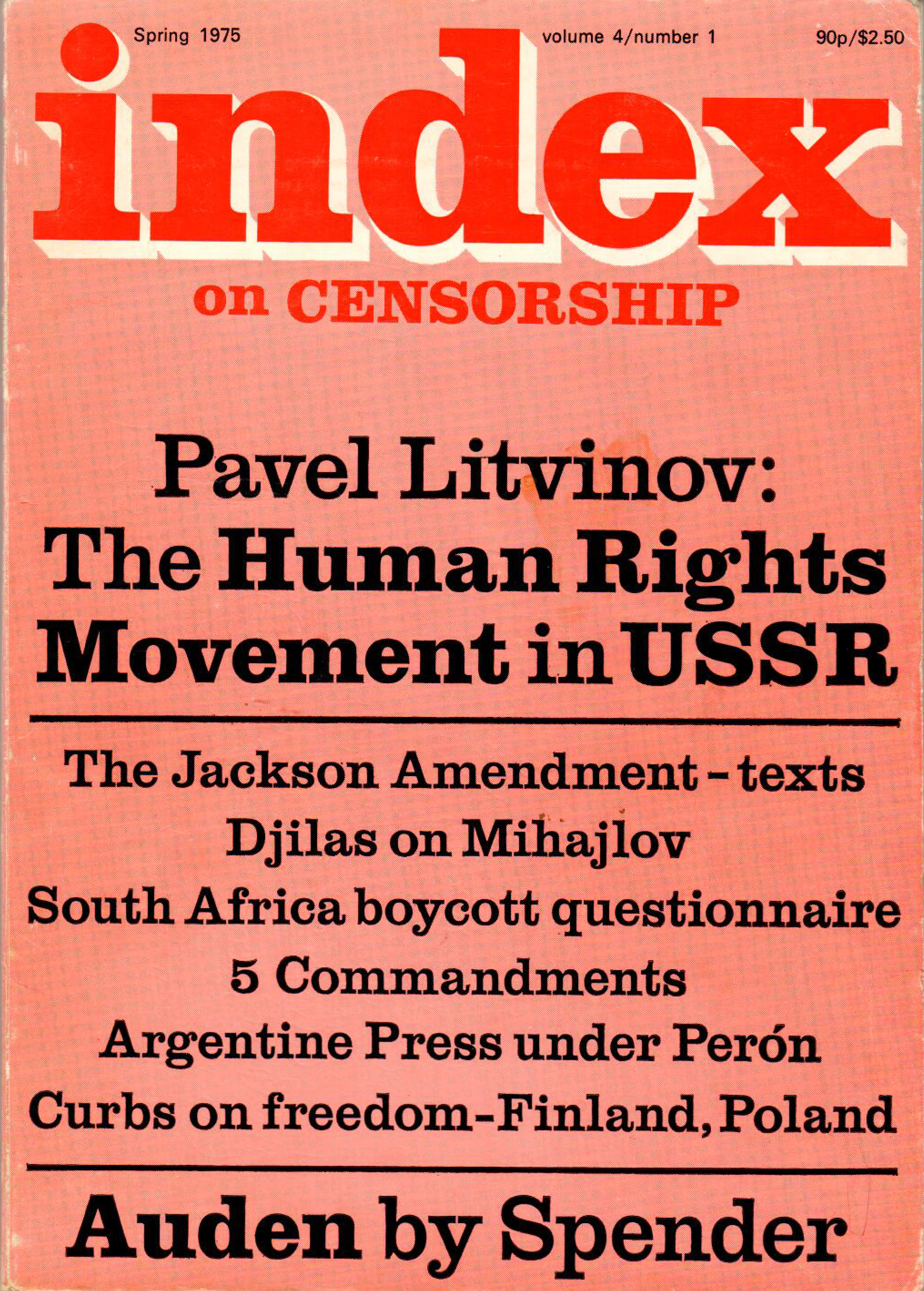 The human rights movement in USSR, the Spring 1975 issue of Index on Censorship magazine