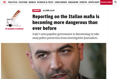 Reporting on the Italian mafia is becoming more dangerous than ever before (New Statesman, 22 June 2018)