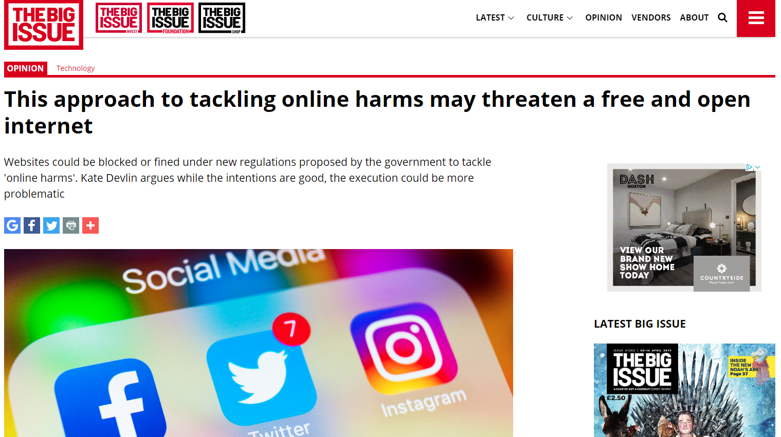 This approach to tackling online harms may threaten a free and open internet (Big Issue, 8 April 2019)