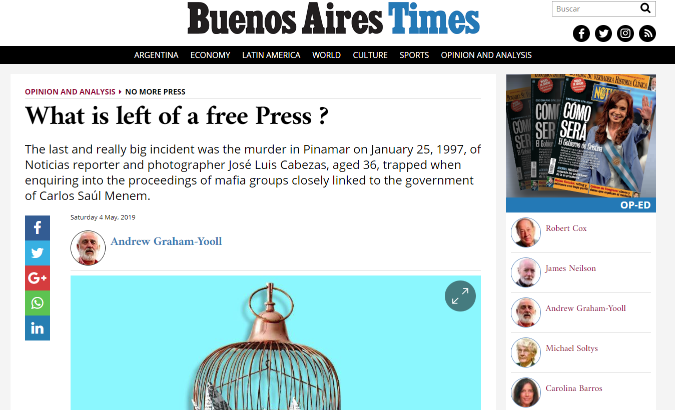What is left of a free Press? (Buenos Aires Times, 4 May 2019)