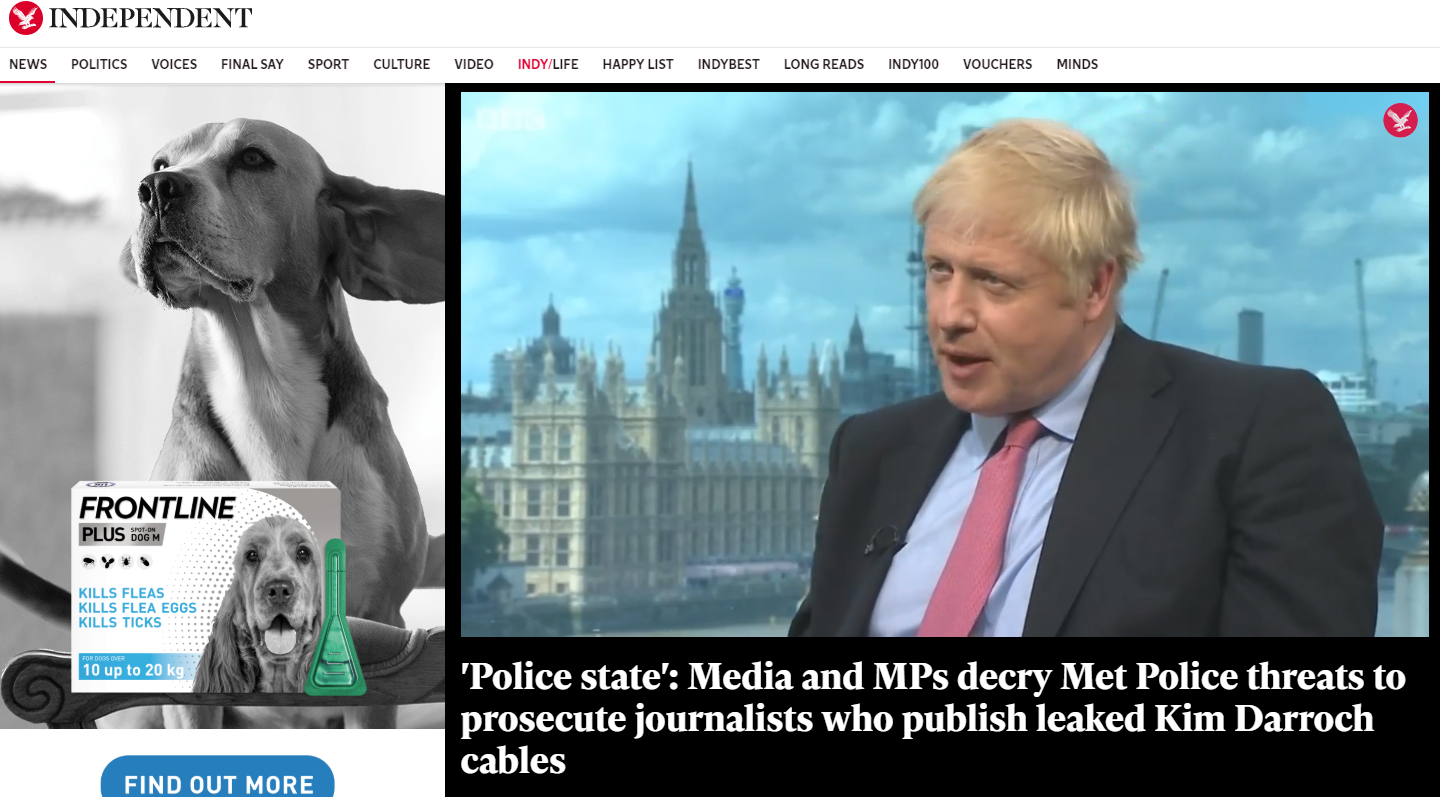 ‘Police state’: Media and MPs decry Met Police threats to prosecute journalists who publish leaked Kim Darroch cables (Independent)