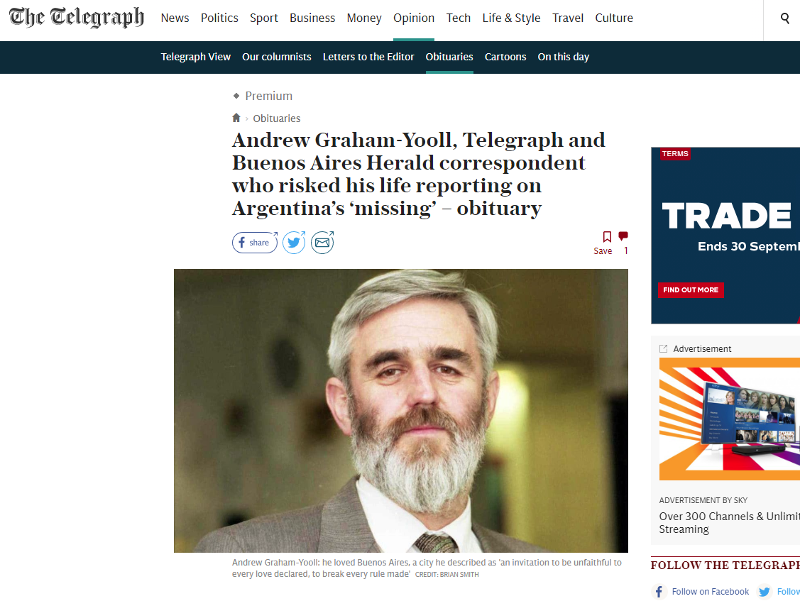 Andrew Graham-Yooll, Telegraph and Buenos Aires Herald correspondent who risked his life reporting on Argentina’s ‘missing’ (The Telegraph)