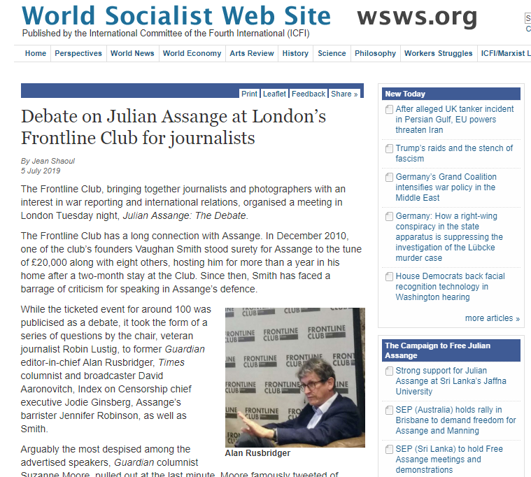 Debate on Julian Assange at London’s Frontline Club for journalists (World Socialist Web Site)