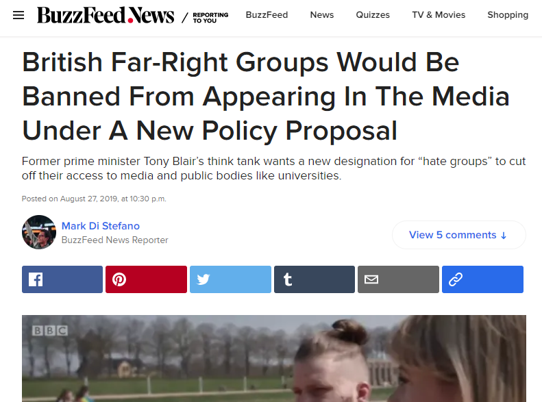 British Far-Right Groups Would Be Banned From Appearing In The Media Under A New Policy Proposal (Buzzfeed)