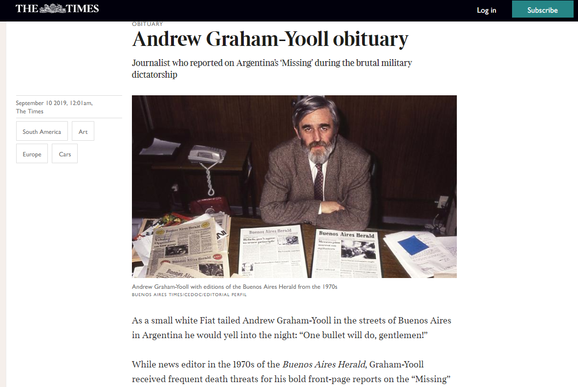 Andrew Graham-Yooll obituary (The Times)