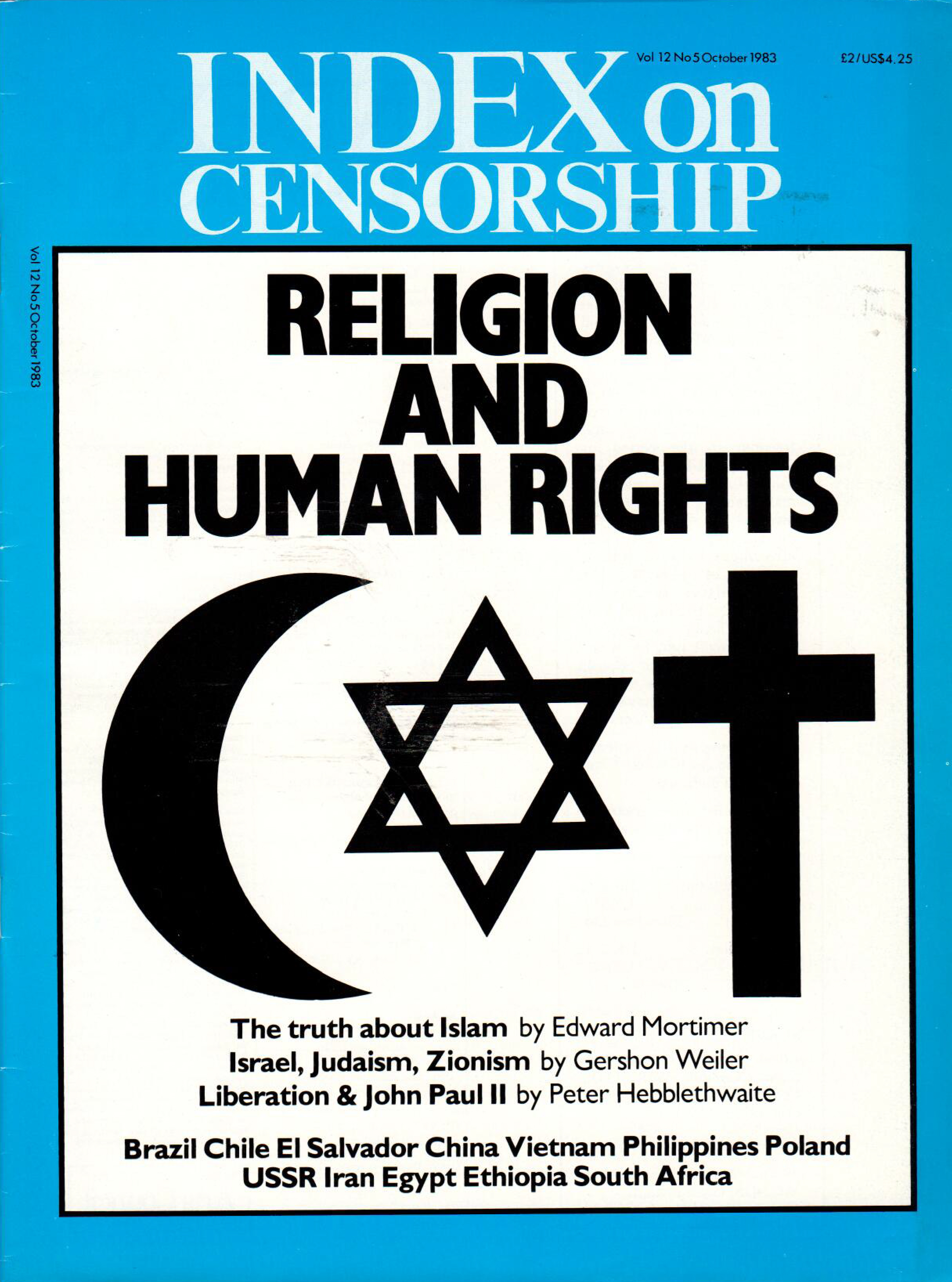 Religion and Human Rights, the October 1983 issue of Index on Censorship magazine.