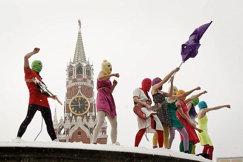 Feminist punk group protest against Putin in Moscow’s central cathedral