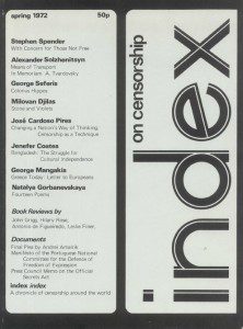 The first issue of Index on Censorship Magazine, 1972