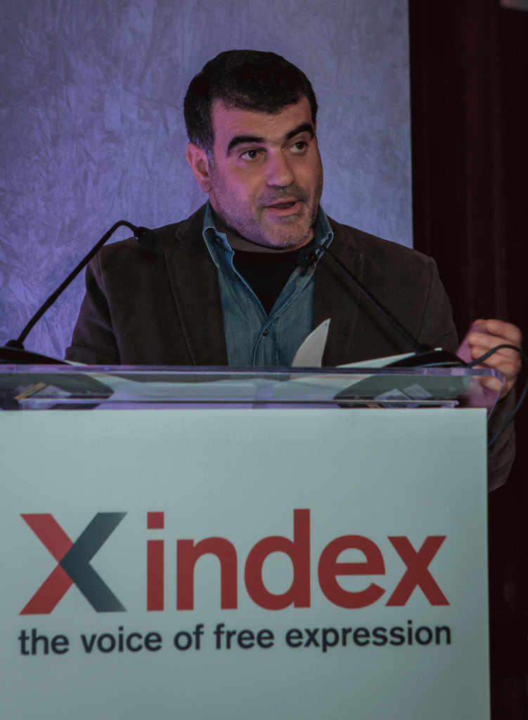 Kostas Vaxevanis gives his speech after winning Index on Censorship's 2013 Journalism Award