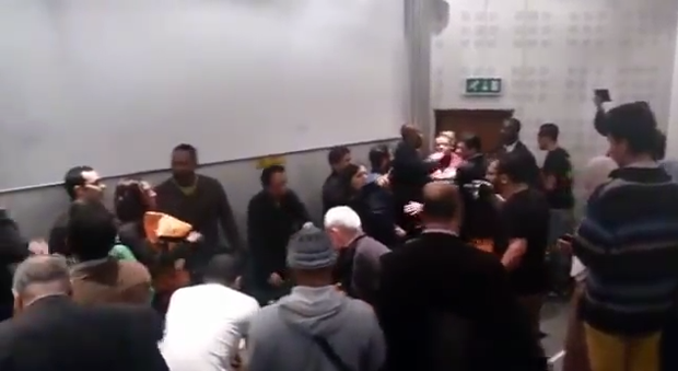 A video captured the protest that erupted when was due to speak at SOAS (Image: YouTube)