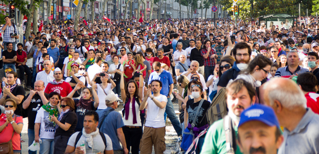 Thousands of protesters took to the streets of Istanbul on 1 June in the capital's Taksim Square during demonstrations over plans to turn Gezi Park into a shopping mall. (Photo: Akin Aydinli / Demotix)