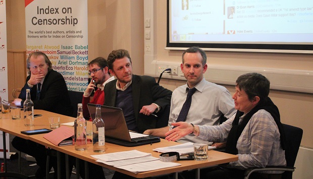 The panel from left to right: Gavin Millar QC, Tom Phillips, Padraig Reidy, Jonathan Heawood and Gill Phillips (Image: Georgia Hussey) 