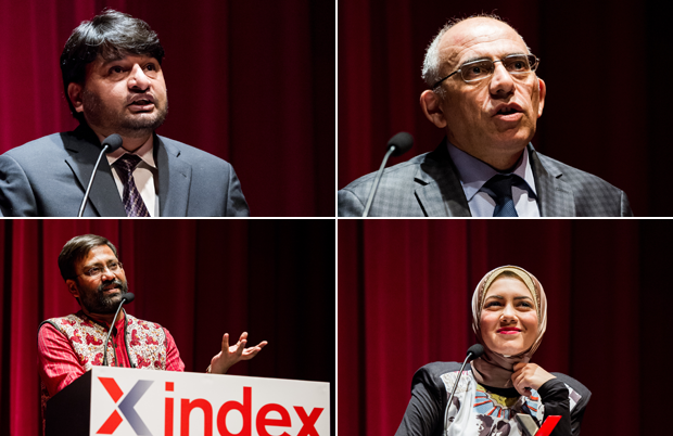 From upper left: Shahzad Ahmad, Rahim Haciyev, Shu Choudhary, Mayam Mahmoud. (Photos: Alex Brenner for Index on Censorship)