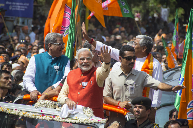 Gujarat Chief Minister and BJP prime ministerial candidate Narendra Modi filed his nomination papers from Vadodara Lok Sabha seat amid tight security on April 6. (Photo: Nisarg Lakhmani / Demotix)