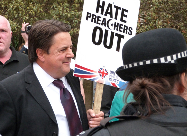 Nick Griffin, leader of the British National Party, arrives at a protest in June 2013 in Westminister. (Photo: Paul Smyth / Demotix)