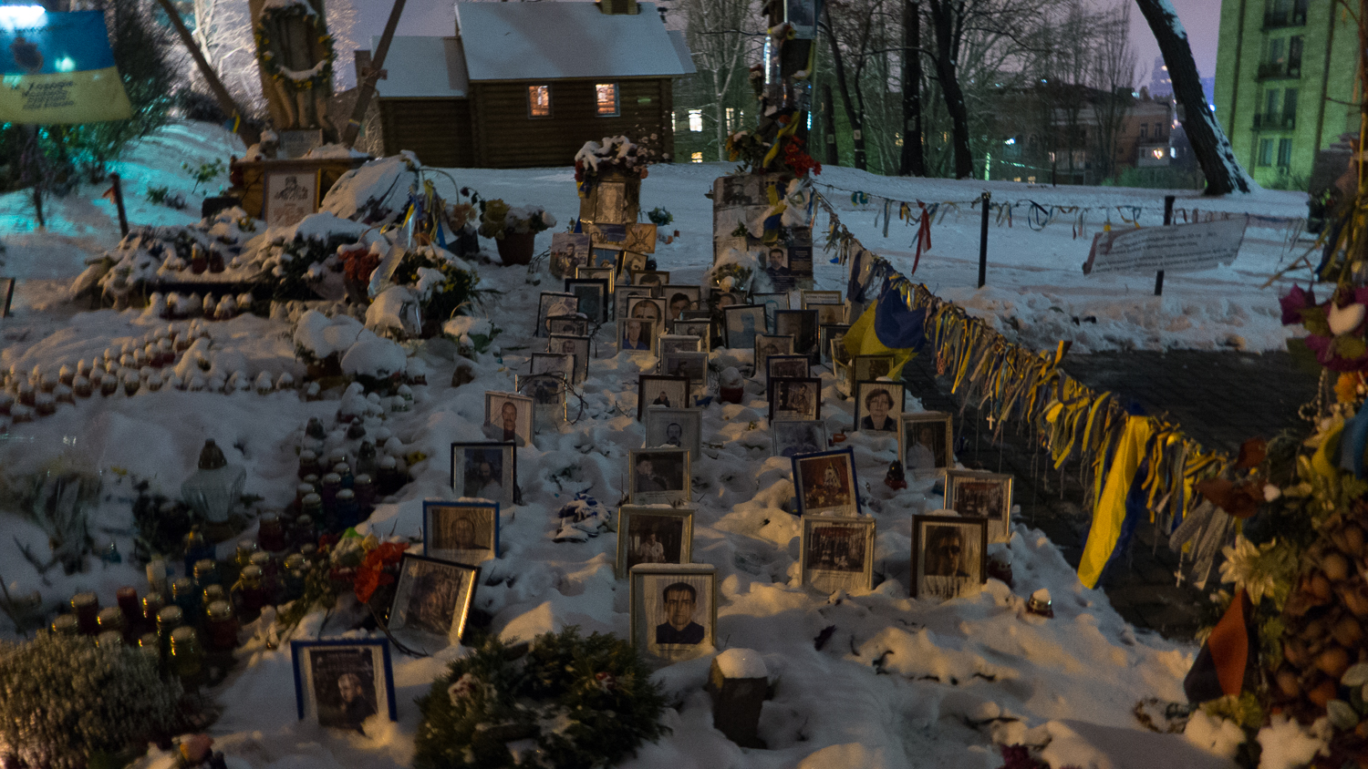 A makeshift shrine remembers the Ukrainians killed during the protests in Maidan Square. (Photo: Sean Gallagher for Index on Censorship)