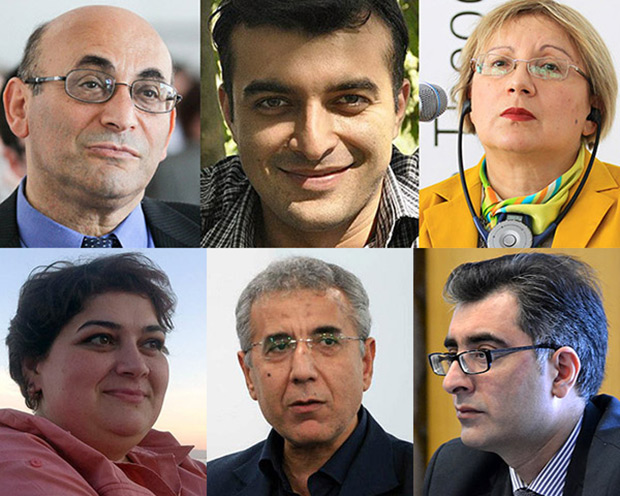 From top left: Arif Yunus, Rasul Jafarov, Leyla Yunus, Khadija Ismayilova, Intigam Aliyev and