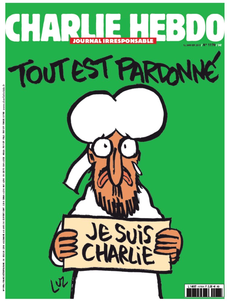 Tout est pardonne or All is forgiven, the first post attack cover of Charlie Hebdo