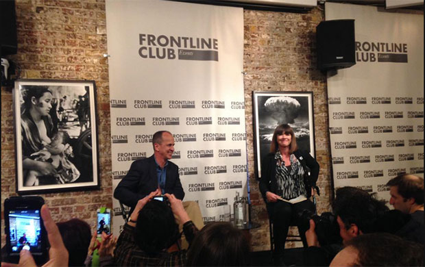 Peter Greste spoke to a Frontline Club audience about his arrest and detention in Egypt. (Photo: Milana Knezevic / Index on Censorship)