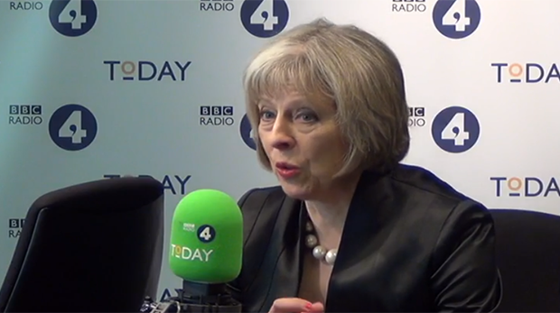 Home Secretary Theresa May appeared on BBC Radio 4 Today programme. View the video. (Photo: BBC)