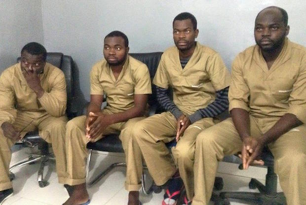 Four of the Angolan activists in detention earlier this week. Photograph: Pedrowski Teca 