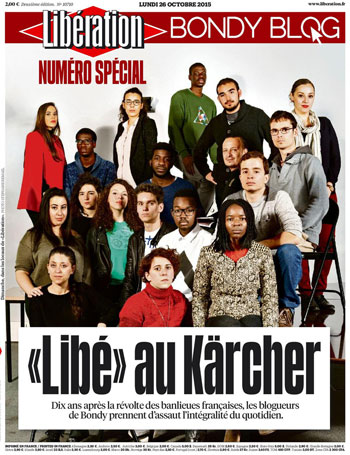 The cover of a special issue of Libération done in collaboration with the Bondy Blog, 10 years after the October 2005 riots.