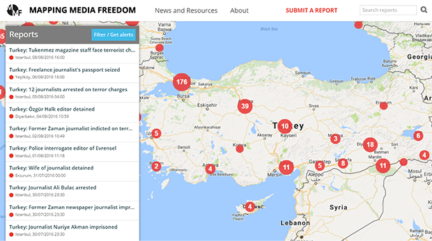 The number of threats to media freedom in Turkey have surged since the failed coup on 15 July. 