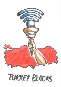 2017 Freedom of Expression Digital Activism Award-winning Turkey Blocks was presented an illustration created by cartoonist Aseem Trivedi