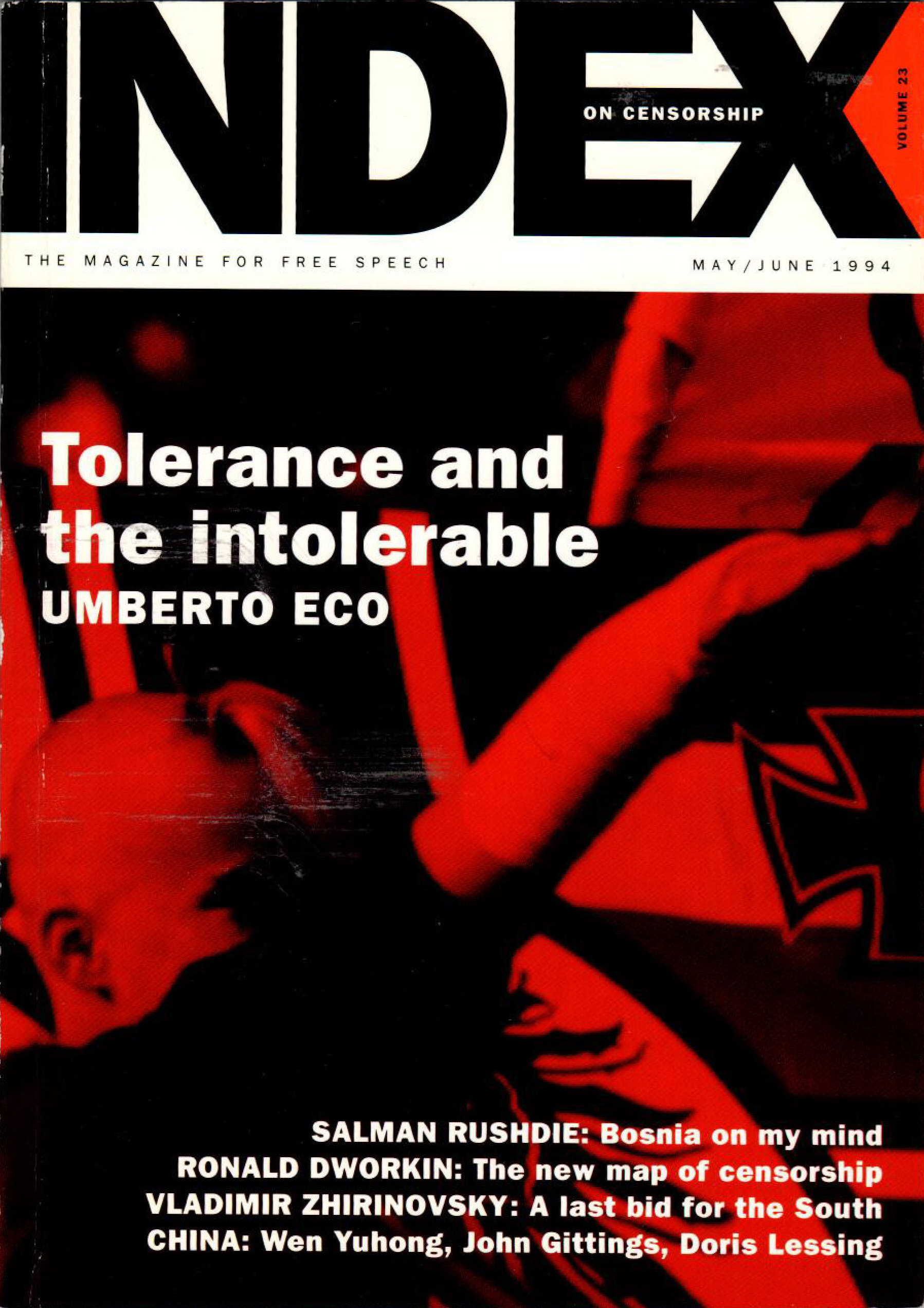 Tolerance and the intolerable, the May 1994 issue of Index on Censorship magazine