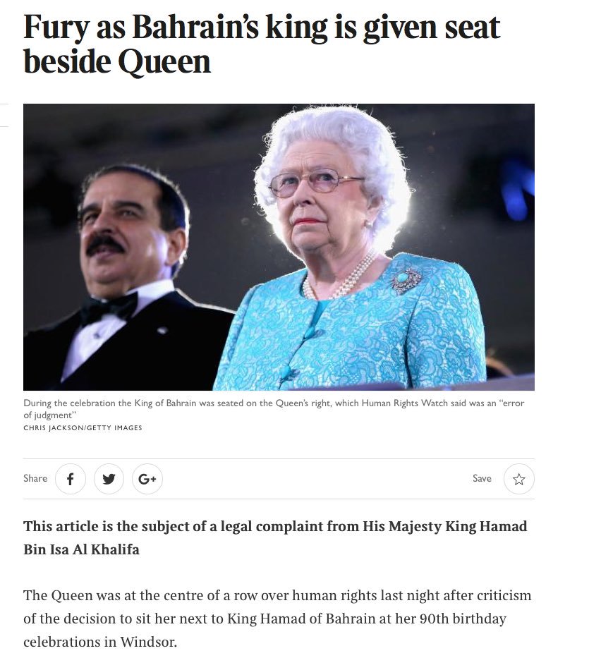 King of Bahrain Files Legal Complaint Against the Times