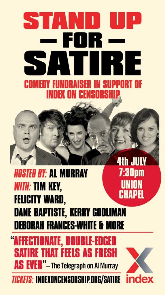 Stand Up for Satire includes Al Murray, Tim Key, Felicity Ward, Dane Baptiste, Kerry Godliman and Deborah Frances-White, host of the hit podcast The Guilty Feminist.