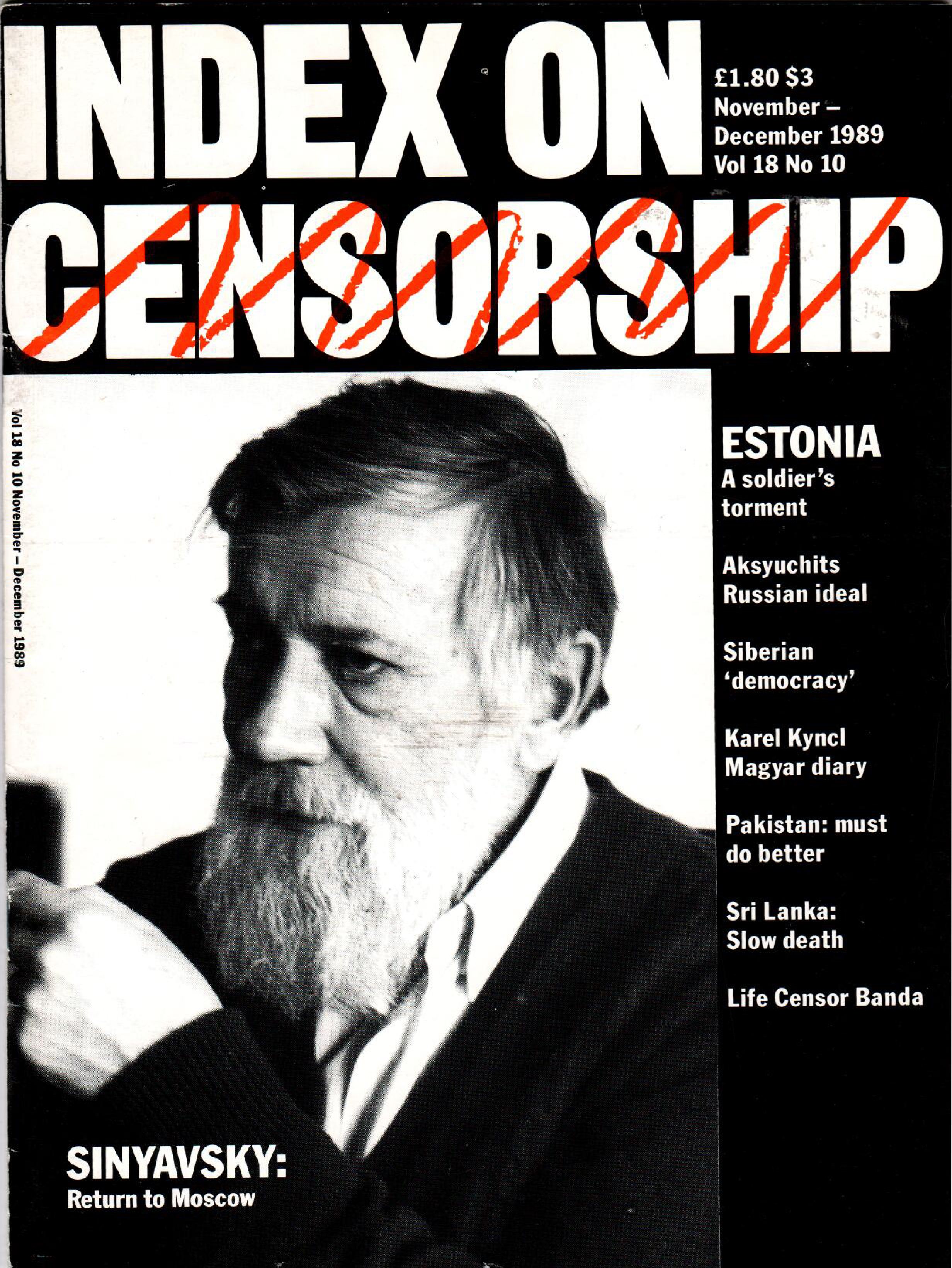 Sinyavsky: Return to Moscow, the November 1989 issue of Index on Censorship magazine.