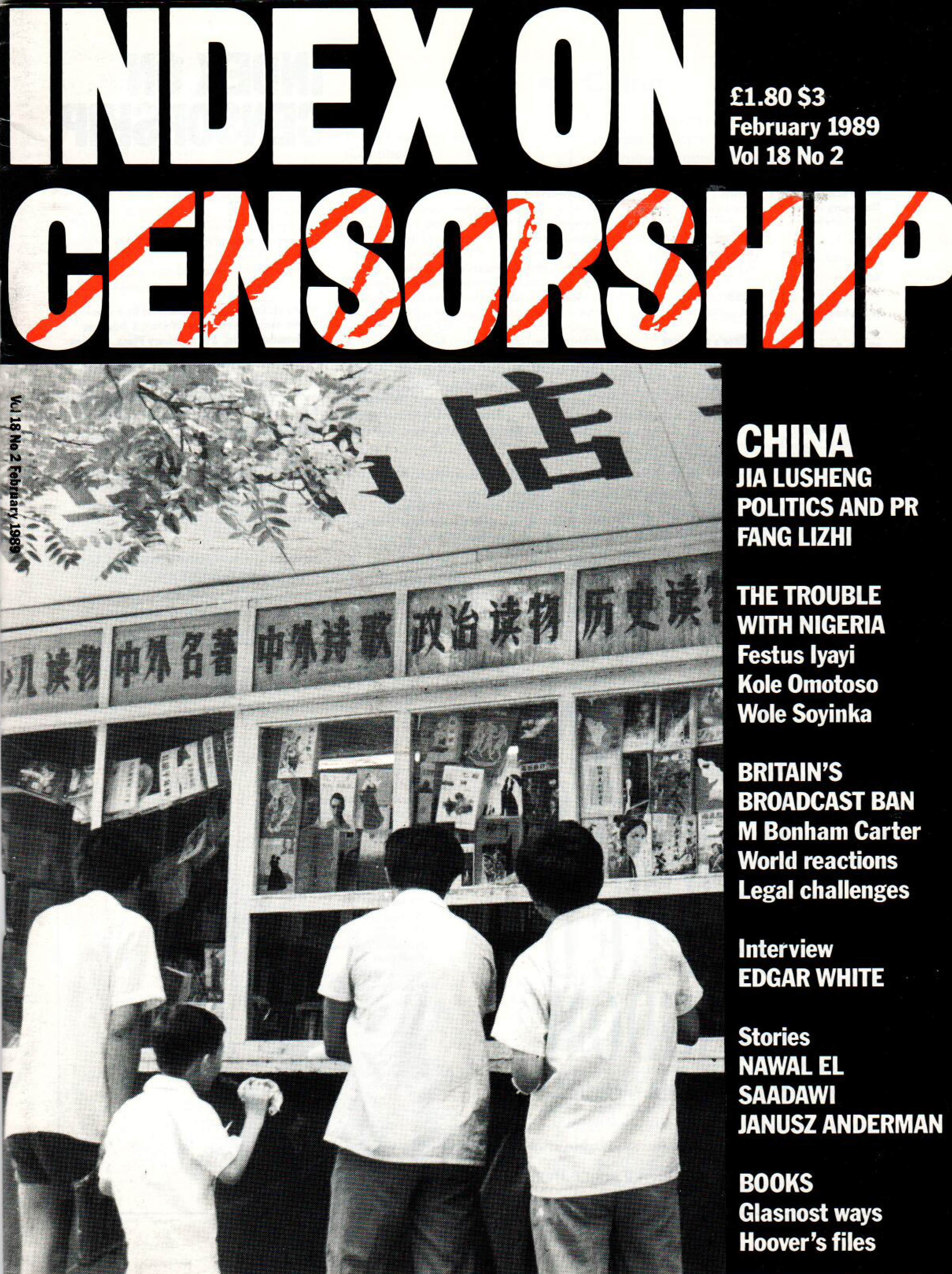 China Politics, and PR, the February 1989 issue of Index on Censorship magazine.