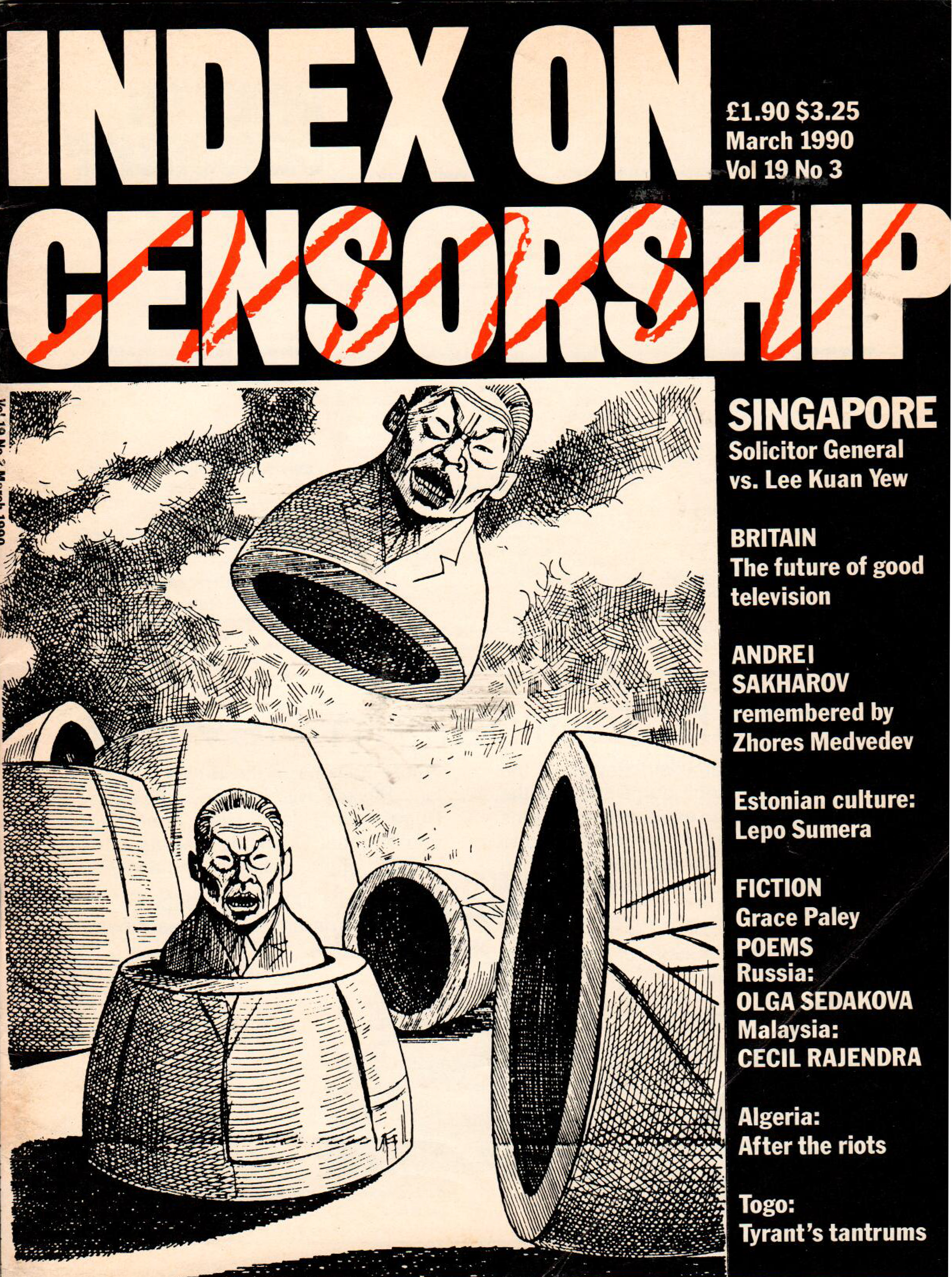 Singapore Solicitor General vs. Lee Kuan Yew, the March 1990 issue of Index on Censorship Magazine.