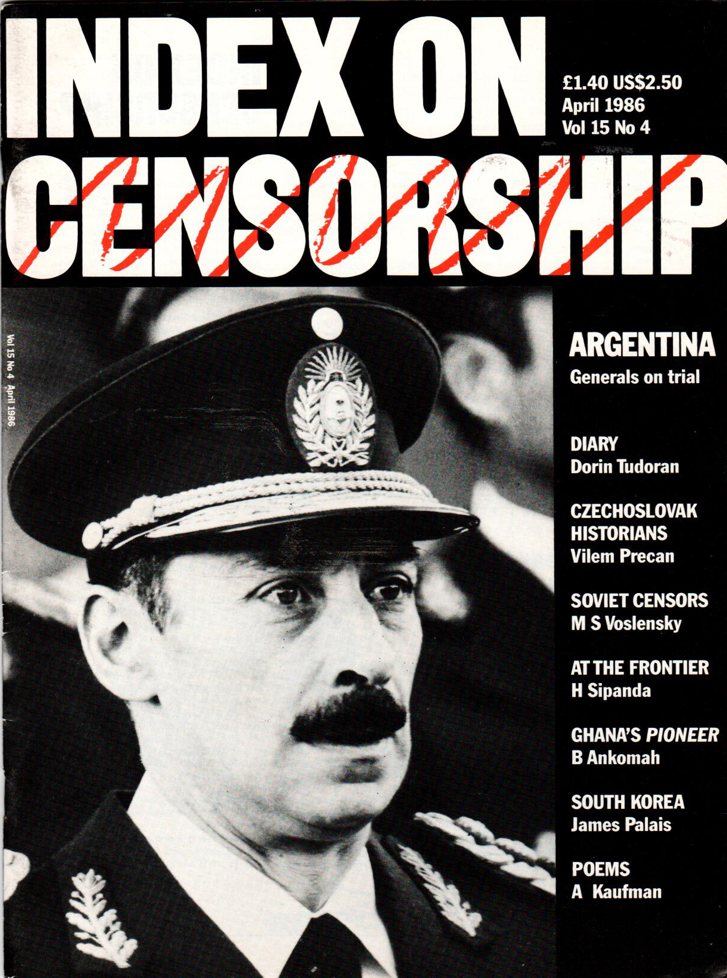 Argentina: Generals on trial, the April 1986 issue of Index on Censorship magazine.