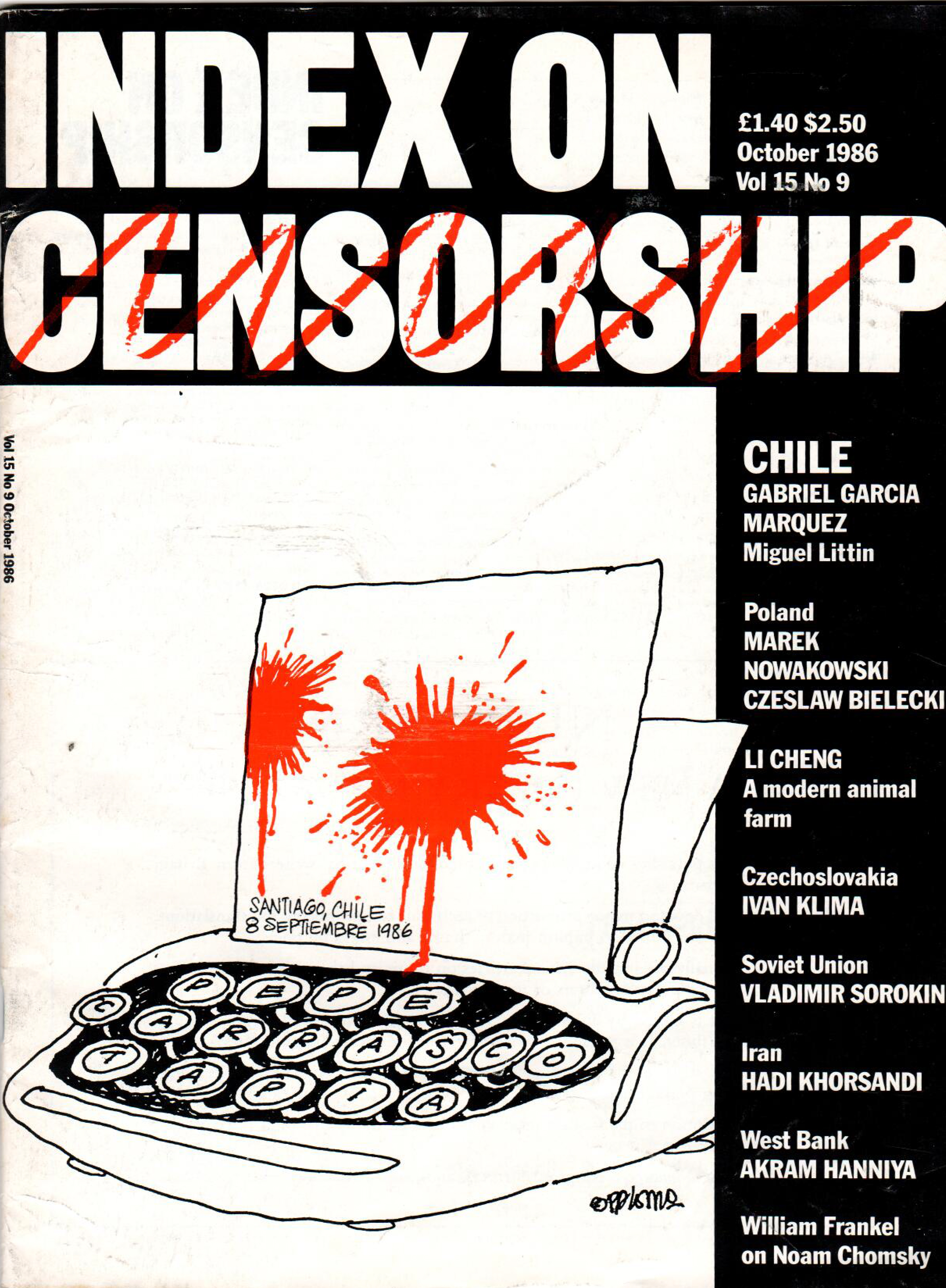 Chile: Media censorship heightens following assassination attempt, the October 1986 issue of Index on Censorship magazine.