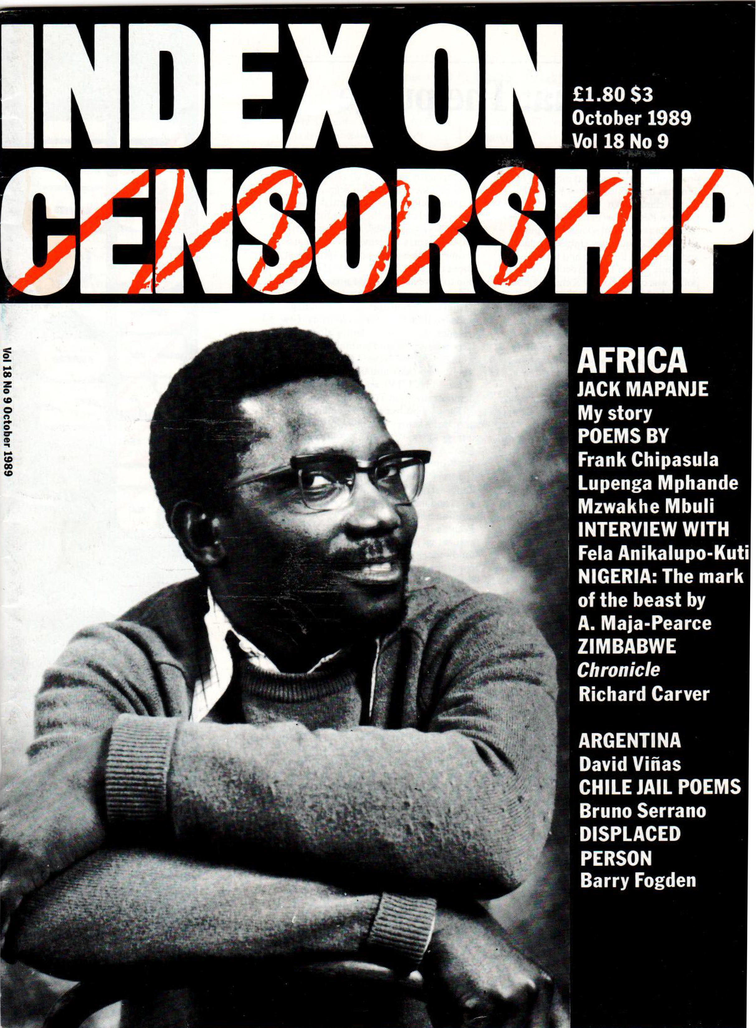 Africa: Jack Mapanje, the October 1989 issue of Index on Censorship magazine.