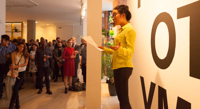 An actor reads from a speech by Vladimir Putin. (Photo: Sean Gallagher / Index on Censorship)