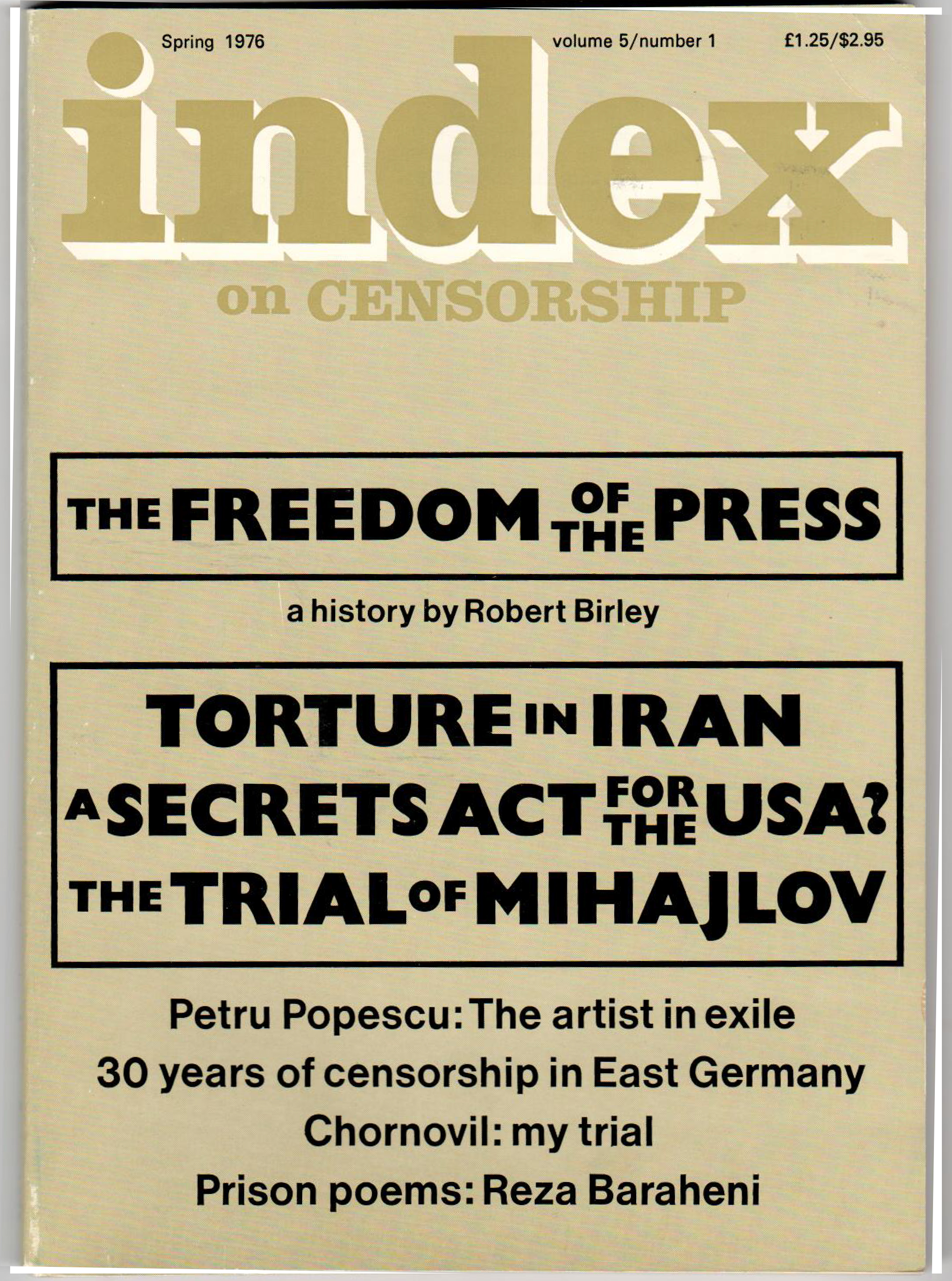 The Freedom of the press, the Spring 1976 issue of Index of Censorship magazine