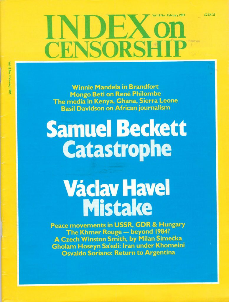 Samuel Beckett: Catastrophe, the January 1984 issue of Index on Censorship magazine.