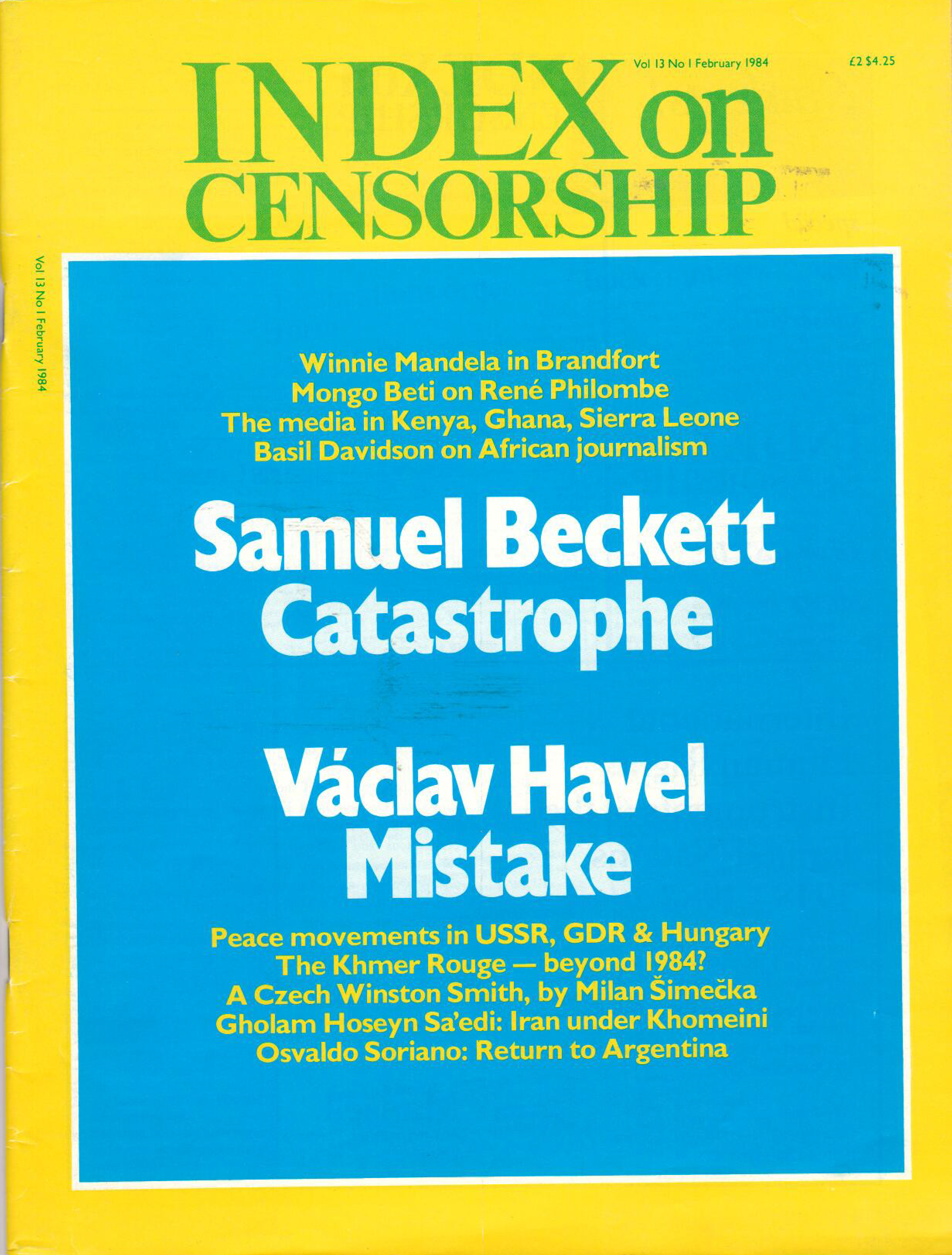 Samuel Beckett: Catastrophe, the January 1984 issue of Index on Censorship magazine.