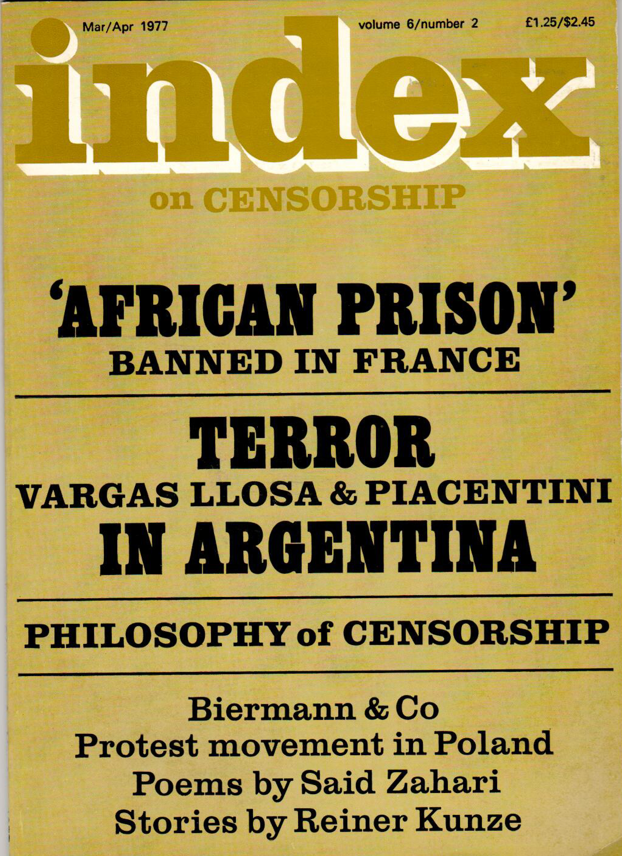 'African prison' banned in France, the March 1977 issue of Index on Censorship