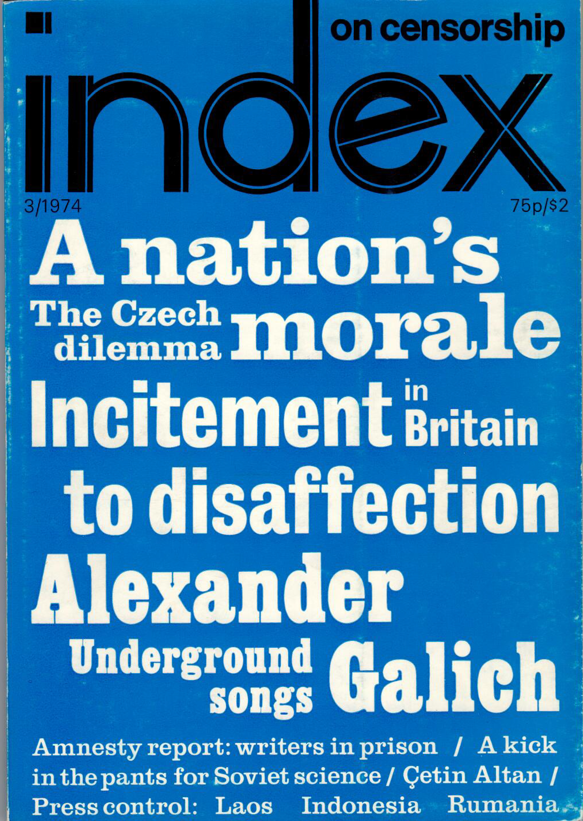 Preserving a nation's morale, the Autumn 1974 issue of Index on Censorship magazine