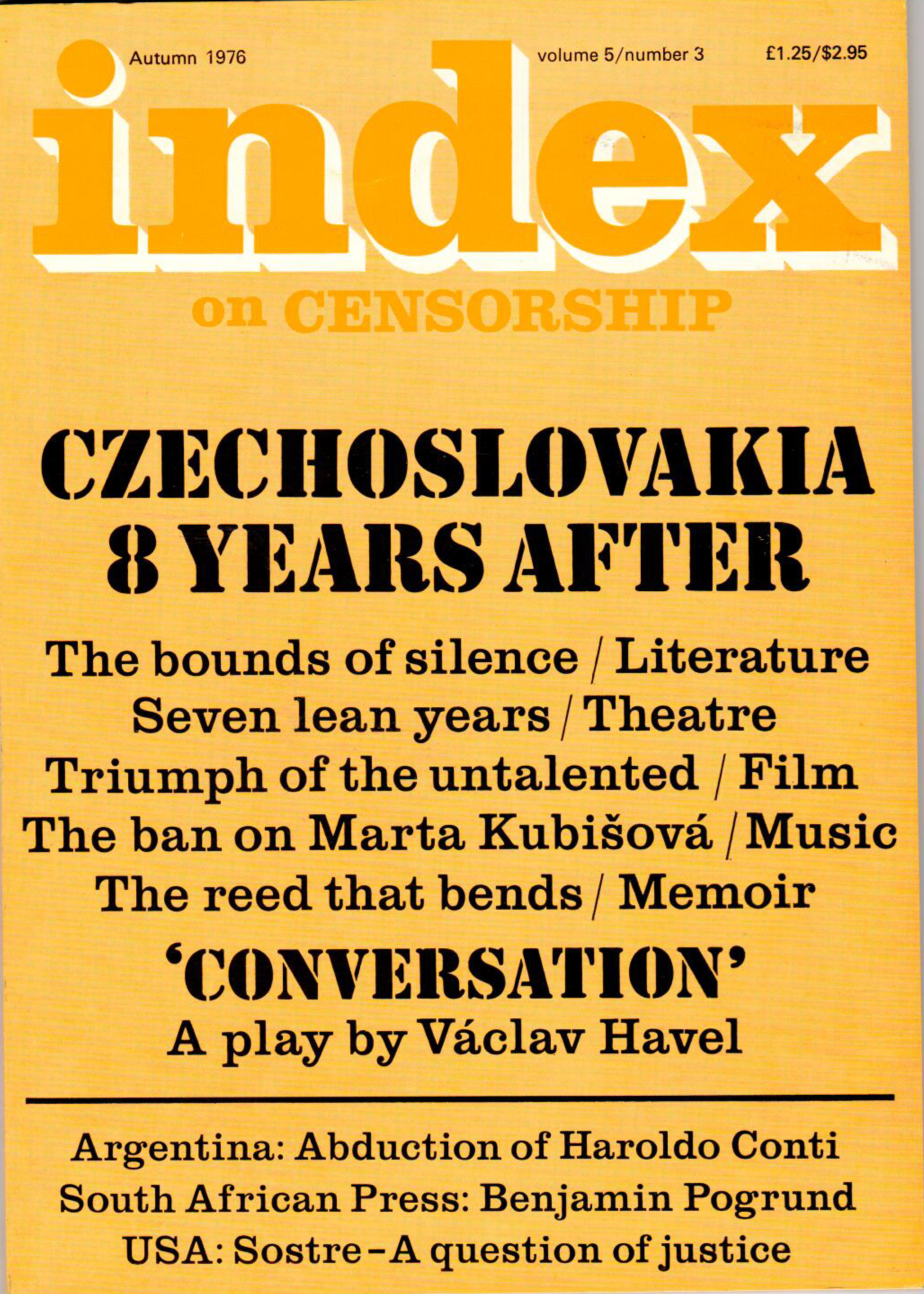 Czechoslovakia 8 years after, the Autumn 1976 issue of Index on Censorship magazine